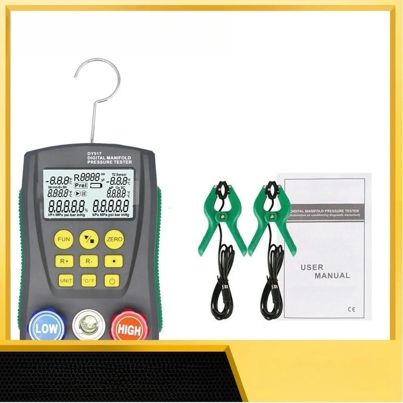 Digital Refrigeration Manifold Gauge, HVAC Vacuum Pressure & Temperature Tester Kit, Digital Manifold Tester for Car Home Air