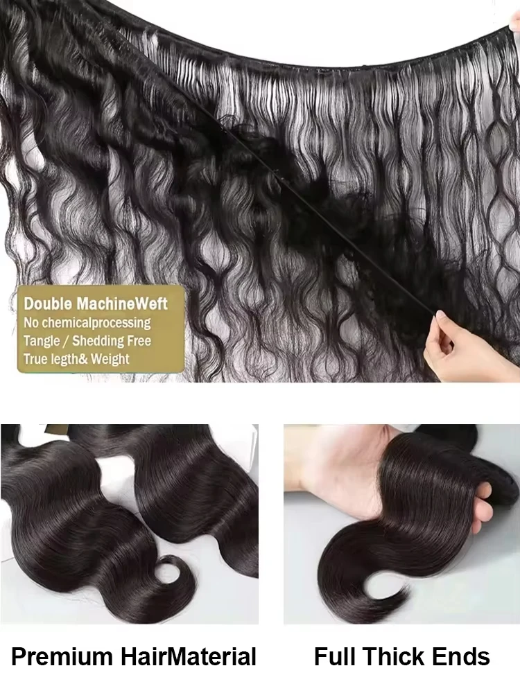 30-40인치 바디 웨이브 헤어 번들, 100% 브라질산 버진 생인모, 내추럴 컬러, 1, 3, 4, 5피스 생머리 번들, 인모 연장