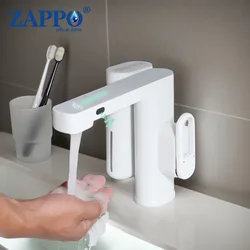 ZAPPO Sensor Bathroom Faucet with Automatic Sensor Smart Soap Dispenser White Basin Sink Faucets Deck Mounted Mixer Tap Black