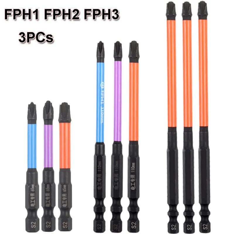 3pc 65/110/150mm Special Cross Screwdriver Bit Alloy Steel Nutdrivers FPH1 FPH2 FPH3 for Socket Switch Power Tool Electric Drill