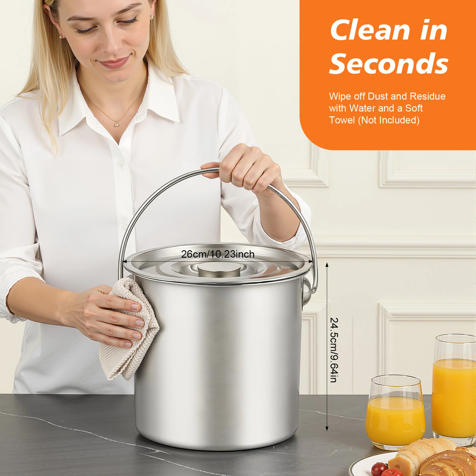 6l/12l/20l Großraum-Eimer aus lebensmittelechtem Edelstahl, verdickt 1,6 mm, mit Deckel und Griff, verhindert Leckagen, hitzebeständig, zum Kochen, Aufbewahren von Milch, Ölen, Ghee, Wein und anderen Flüssigkeiten. – Detail 6