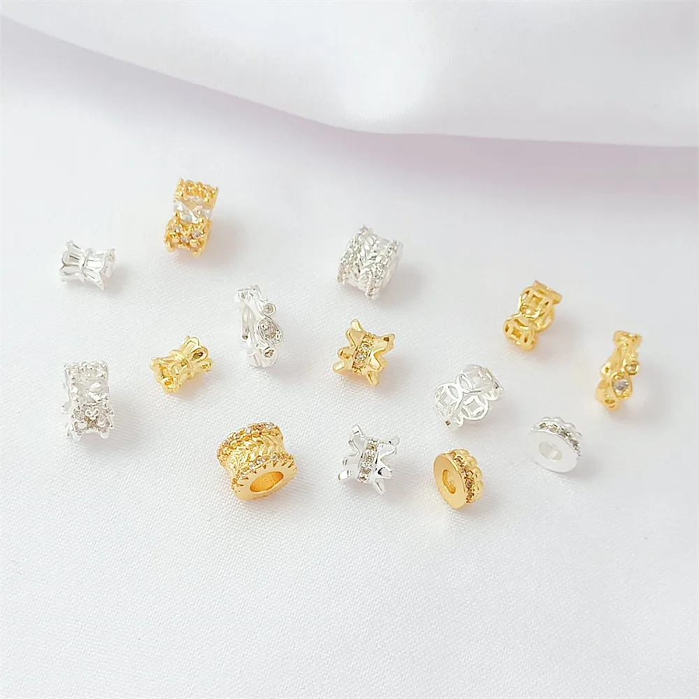 14K Copper Plated Thick Silver Slightly Zircon Beads Wheel Spacers Running Rings Diy Handcrafted Bracelet Loose Beads Accessorie