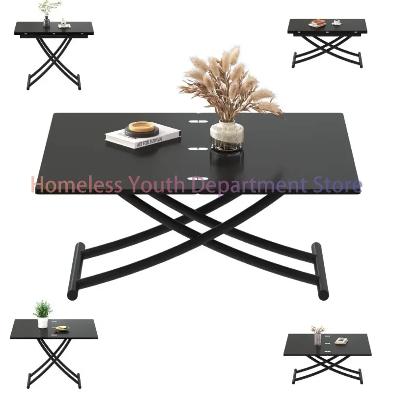 New  Folding Dining Table, Height Adjustable Lift Top Coffee Transformer Table with Metal Legs for Space Saving Living Room