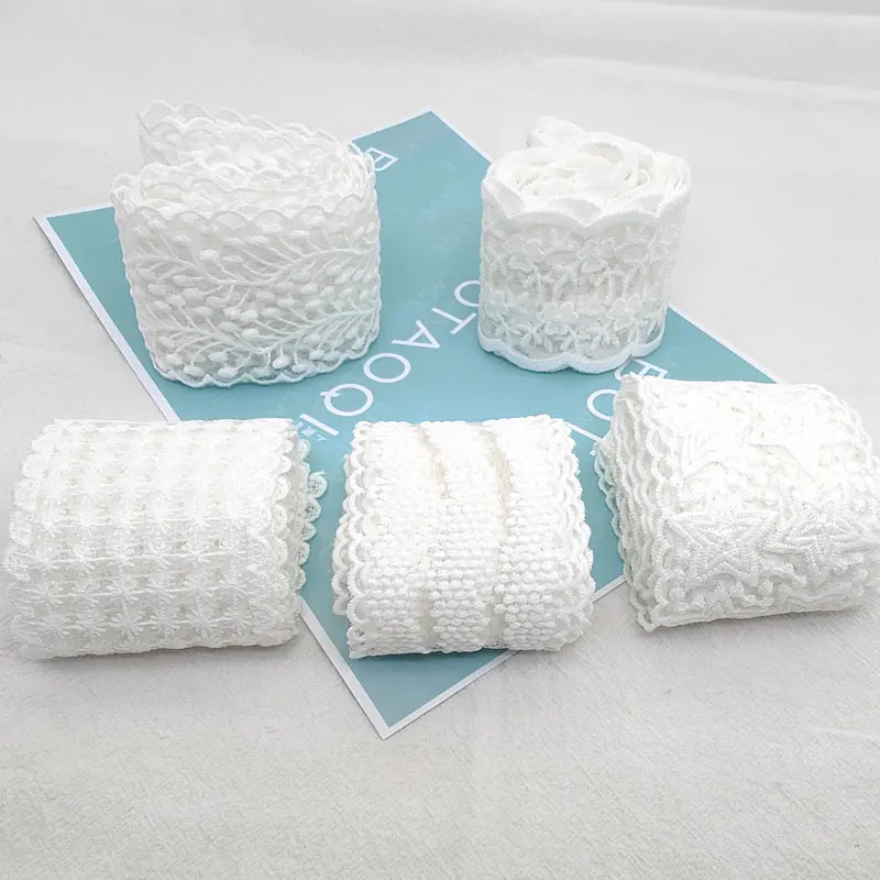 1 Meter Lace Trim Ribbon Milk Silk Vintage White Fabric Lace Wedding Decor Headgear DIY Fabric For Sewing Craft Supplies