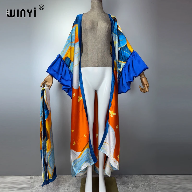WINYI Abito da festa estivo Kimono Abbigliamento da spiaggia Costume da bagno Cover up Africa donna boho maniche a sbuffo (ed) Cardigan caftano sexy per le vacanze