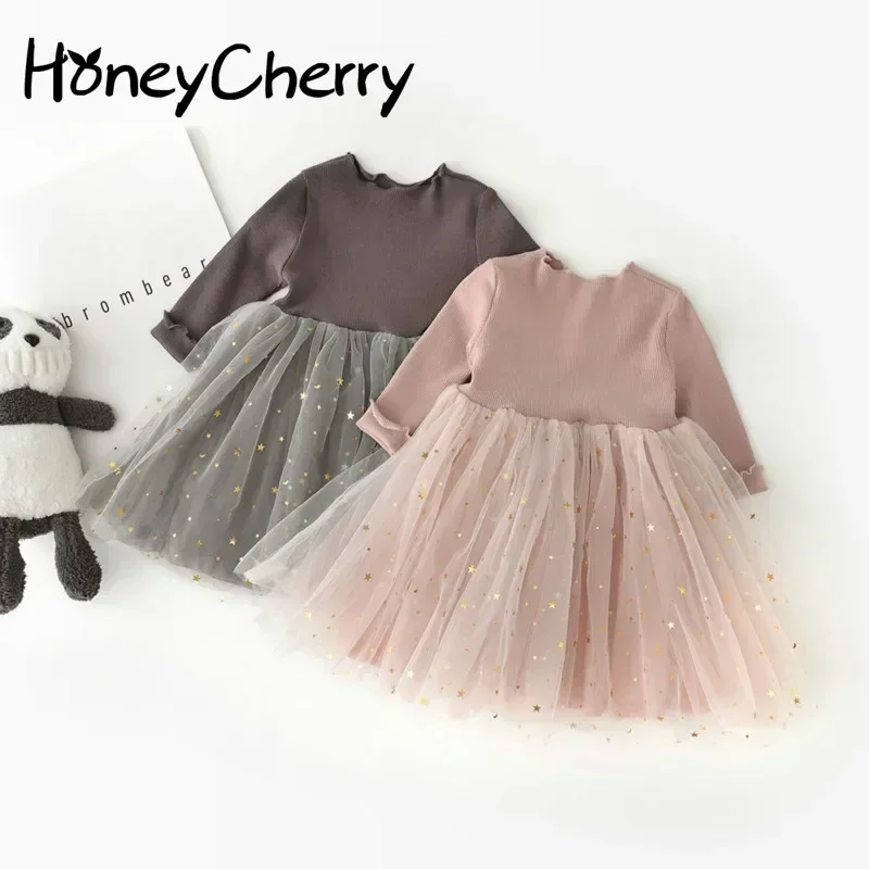 HoneyCherry/новое платье принцессы для девочек; Платье с длинными рукавами и пентаграммой; Одежда для маленьких девочек; Детские платья для девочек