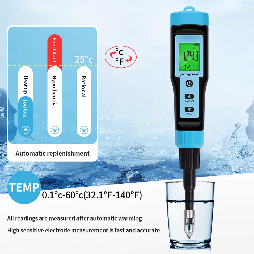 Lebensmittel-PH-Messgerät, 0,00–14,00 PH-Temperaturdetektor, hohe Genauigkeit, digitaler Alkalinitäts-Säure-Tester, Stift zum Einmachen von Fleisch, Käseteig – Detail 11