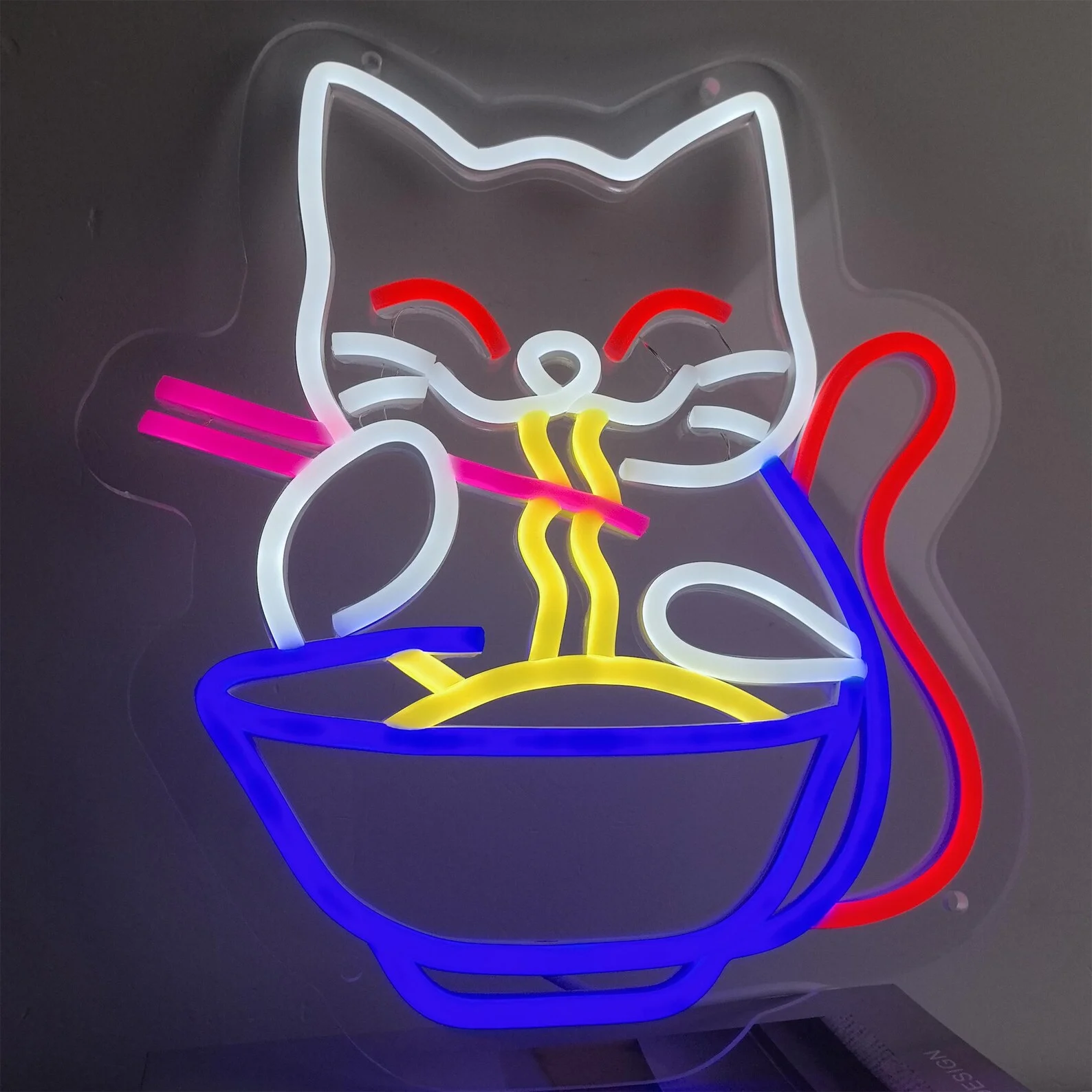 Cat Eating Ramen Neon Sign,Noodle Neon Sign,Ramen LED Neon,Asian Food Wall Art,Restaurant Decor,Ramen Lover Gift,Business Sign