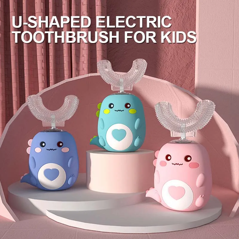 

Children U-shaped Electric Toothbrush 360 Degrees Smart Cartoon Kids silicone Toothbrush Automatic Rechargeable Sonic Toothbrush