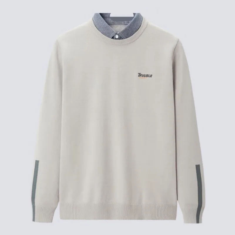 

Men's Clothing Tail Goods Autumn Winter Men's Fake Two-piece Long-sleeved Knitted Warm Business Casual Sweater Men