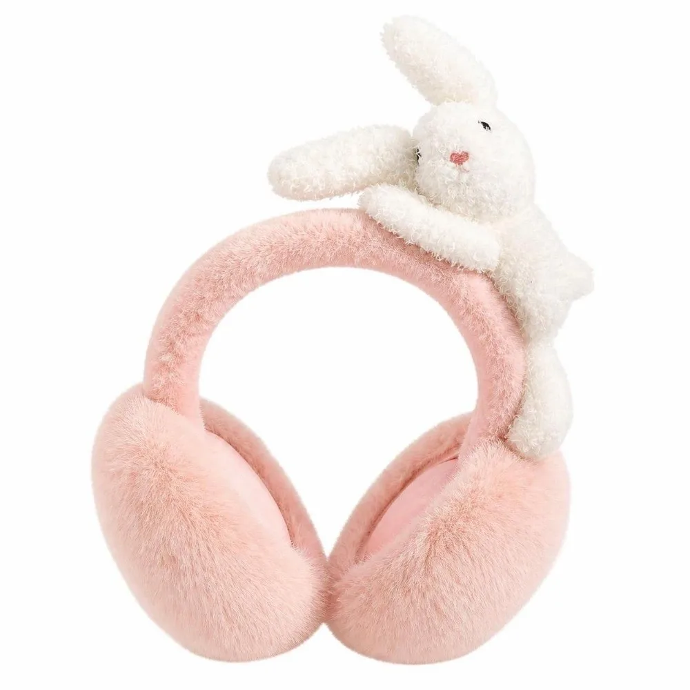 3D Rabbit Earmuffs Foldable Soft Faux Fur Faux Fur Ear Warmers Thermal Lining Portable Winter Ear Covers Outdoor Cold Weather
