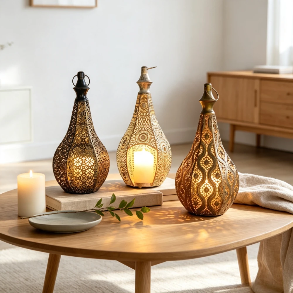 Vintage Moroccan Hollow Iron Candle Lantern Metal Tealight Holder Nordic Table Lamp Home Decor for Living Room Wedding