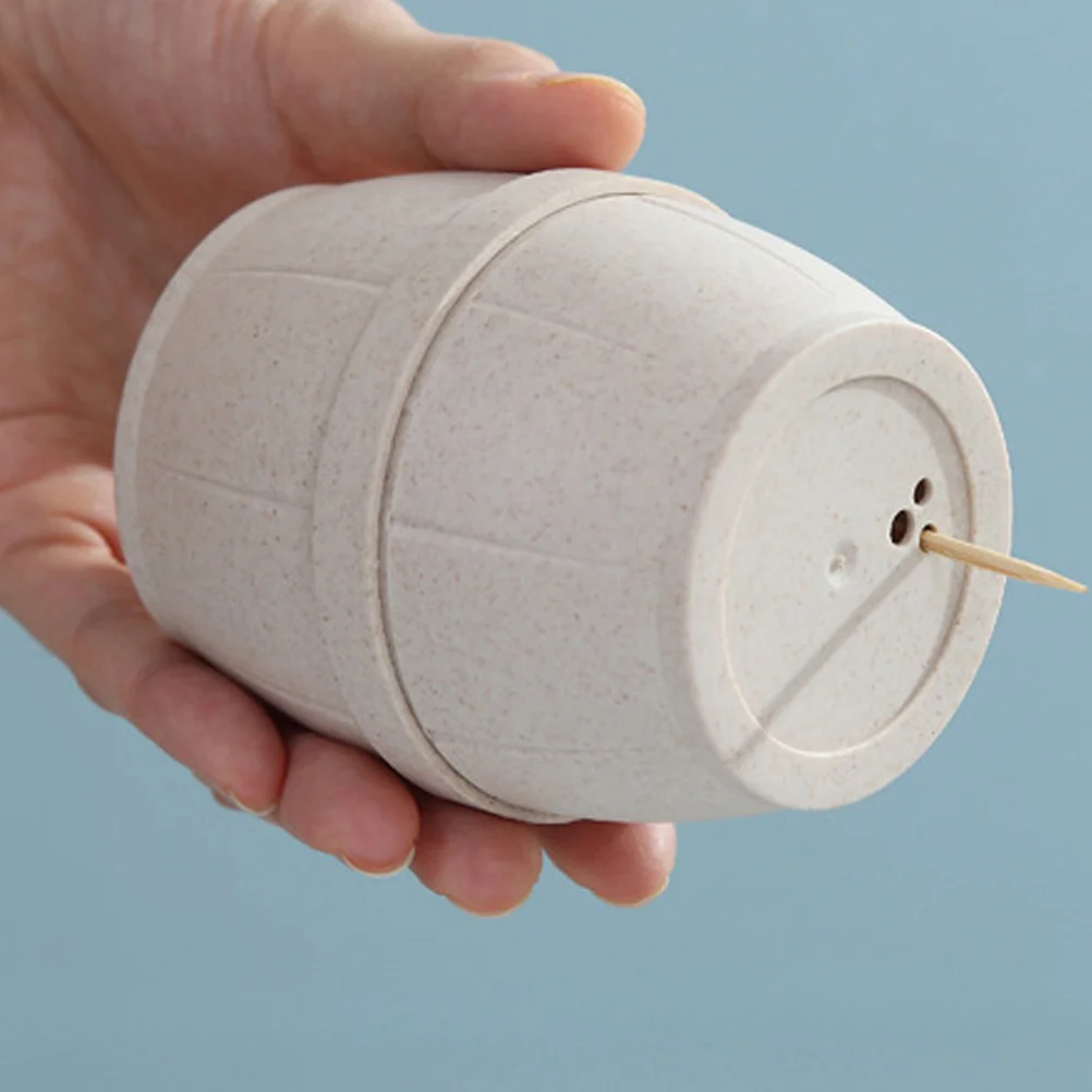 

Toothpick Jar Holder Bucket Shape Wooden Box Shake-A-Pick Style Portable Storage For Home Restaurant Party White