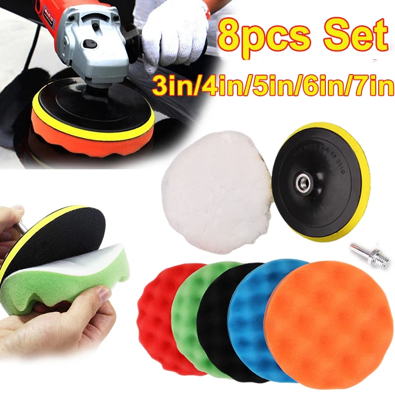 

8Pcs Car Polishing Pads Kit 3/4/5/6/7 Inch Foam Sponge Buffer Pad Buffing Disc Set Polisher Polishing Machine Wax Pads 125/150mm