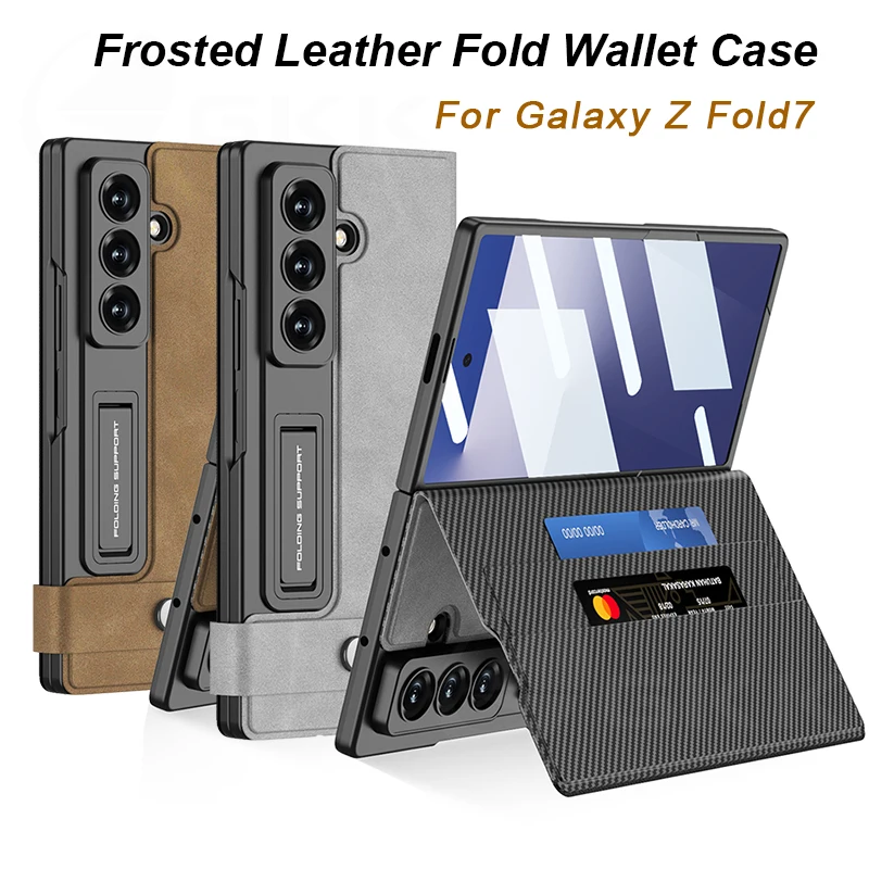 

Матовый кожаный складной чехол-подставка для Samsung Galaxy Z Fold 7, упаковка для карт, внешний стеклянный кронштейн, чехол для Galaxy Z Fold7, чехол