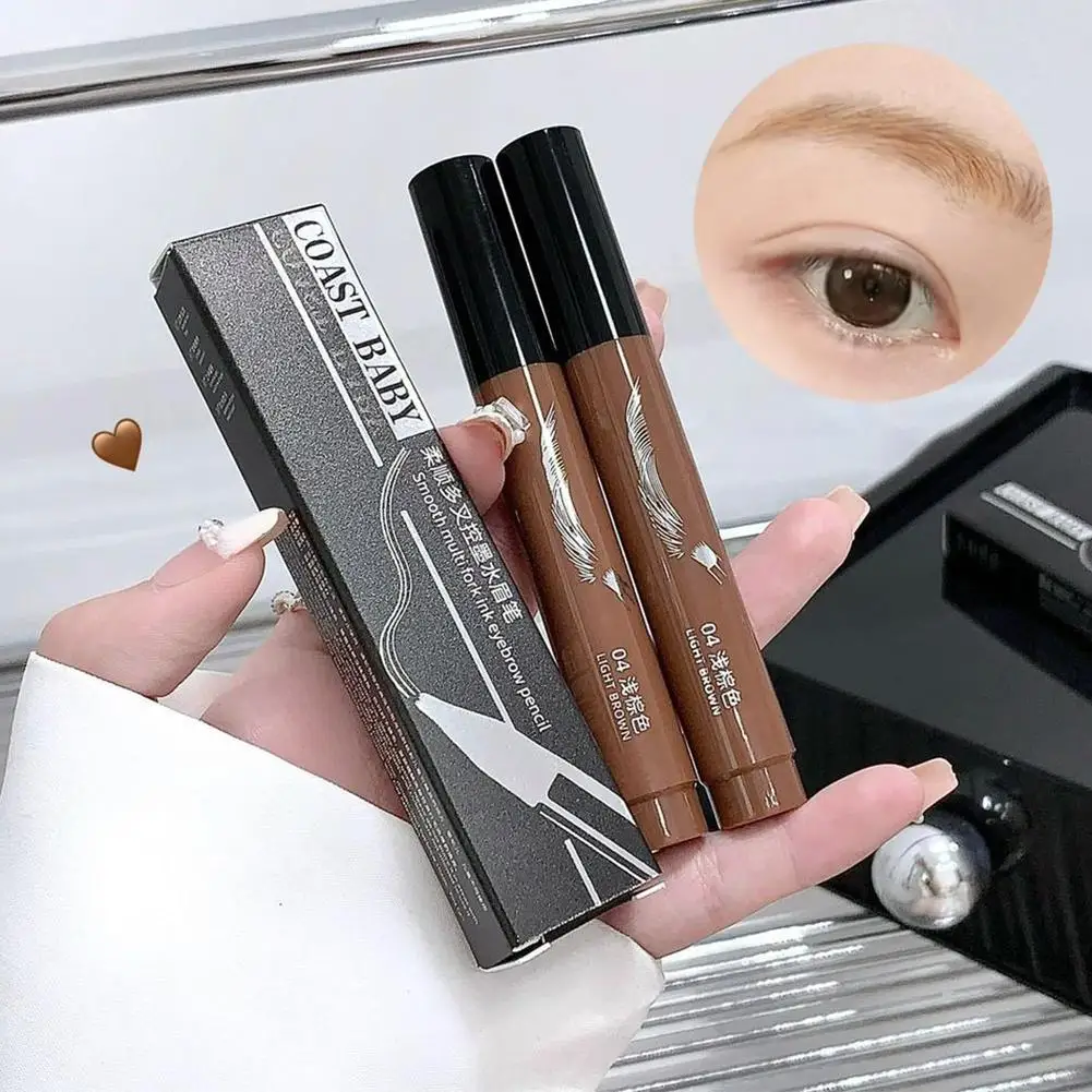 4 Kolory 1 szt. Wodoodporny pisak do brwi z czterema końcówkami, pisak do tatuażu brwi, wodoodporny płynny czarny pisak do makijażu brwi