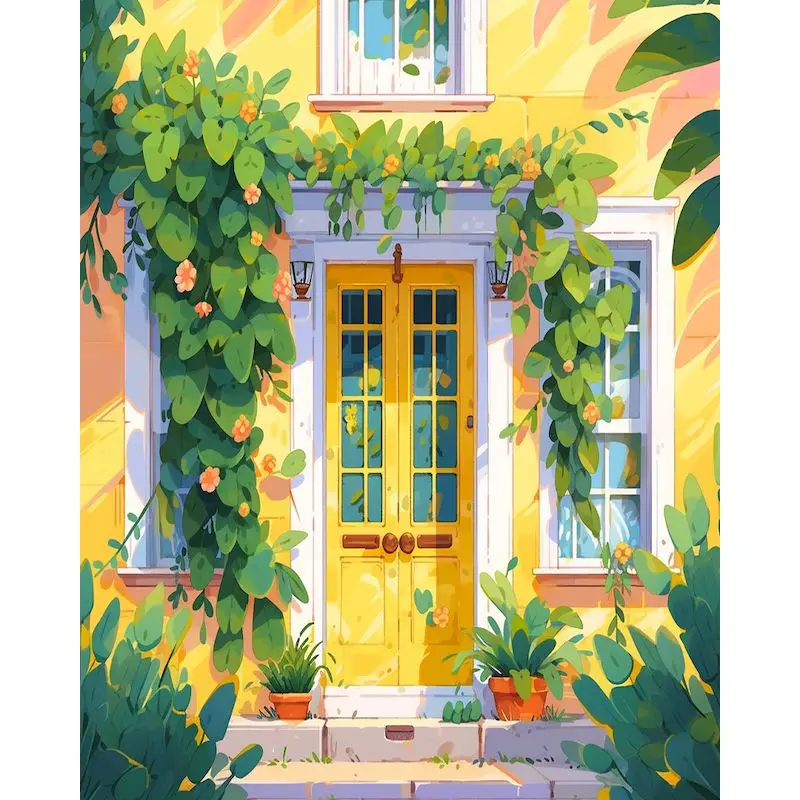 

GATYZTORY Yellow Door Painting By Numbers Create Wall Art Coloring By Numbers Scenery Number Painting Paint Kit Canvas Painting