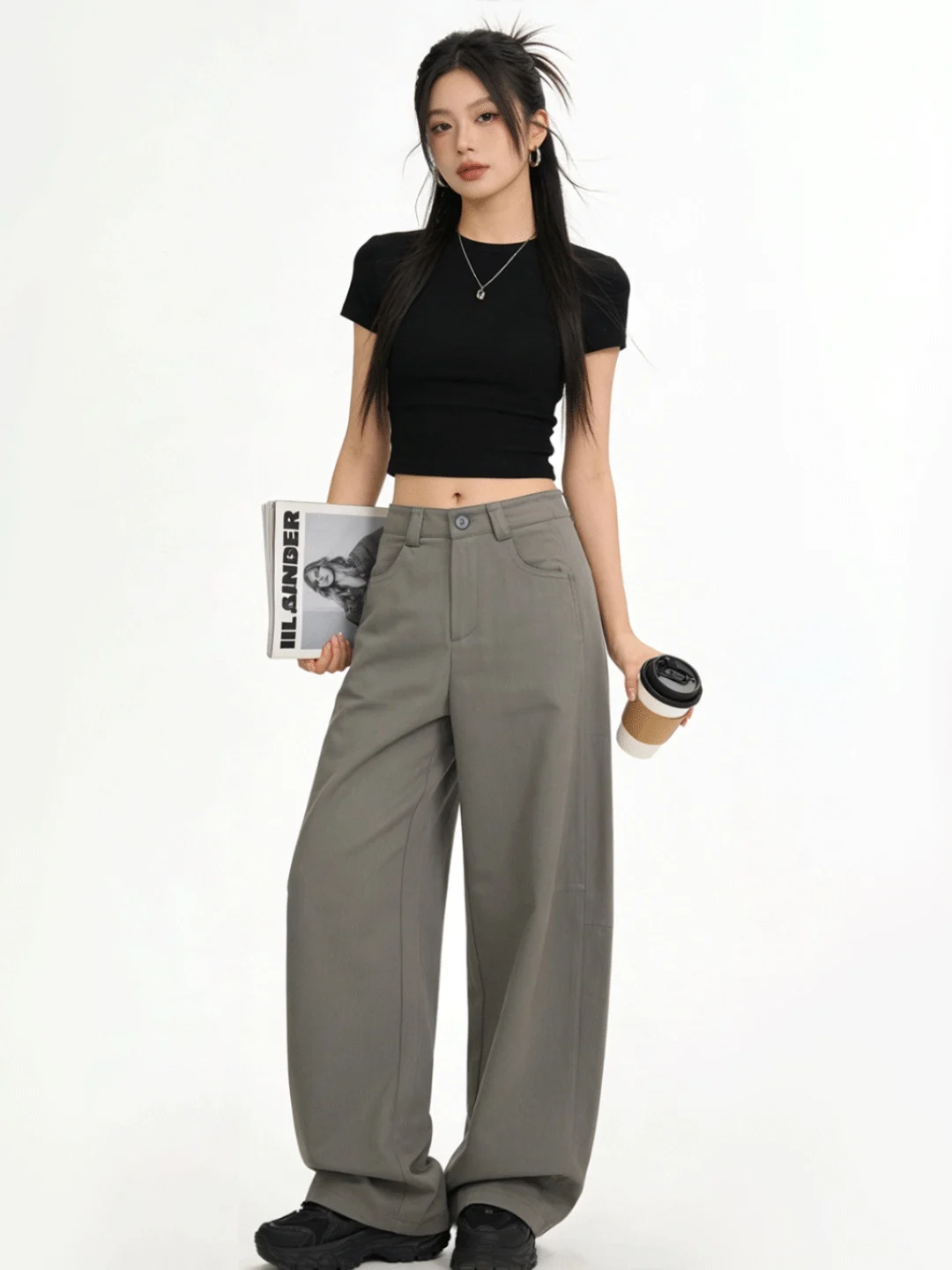 

Low Waist Wide Leg Slimming Casual Pants Korean Sle Soft Skin-Friendly Floor-Length Jeans Women's Spring Versatile Simple L...