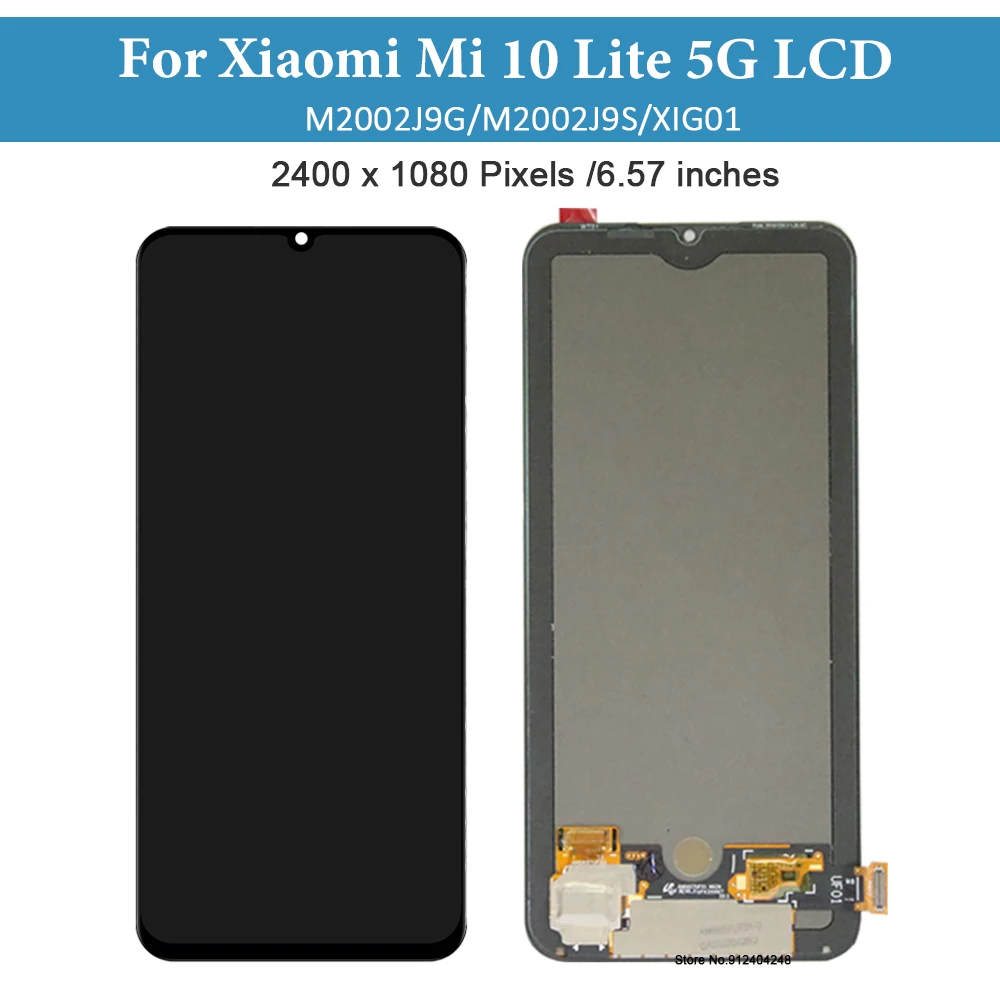 6.47'' AMOLED LCD For Xiaomi MI 10 Lite 5G LCD Display Touch Screen Replacement For MI10 Lite 5G Mi10lite M2002J9G Repair Parts