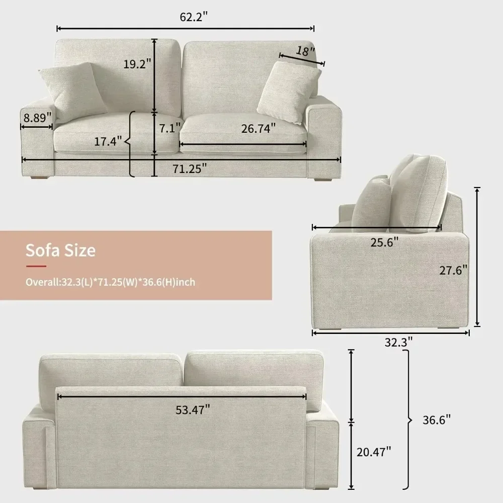 Modern Living Room Chenille Recliner Sofa, Loveseat, Removable Sofa Cover Space Spring Cushions and Solid Wood Frame