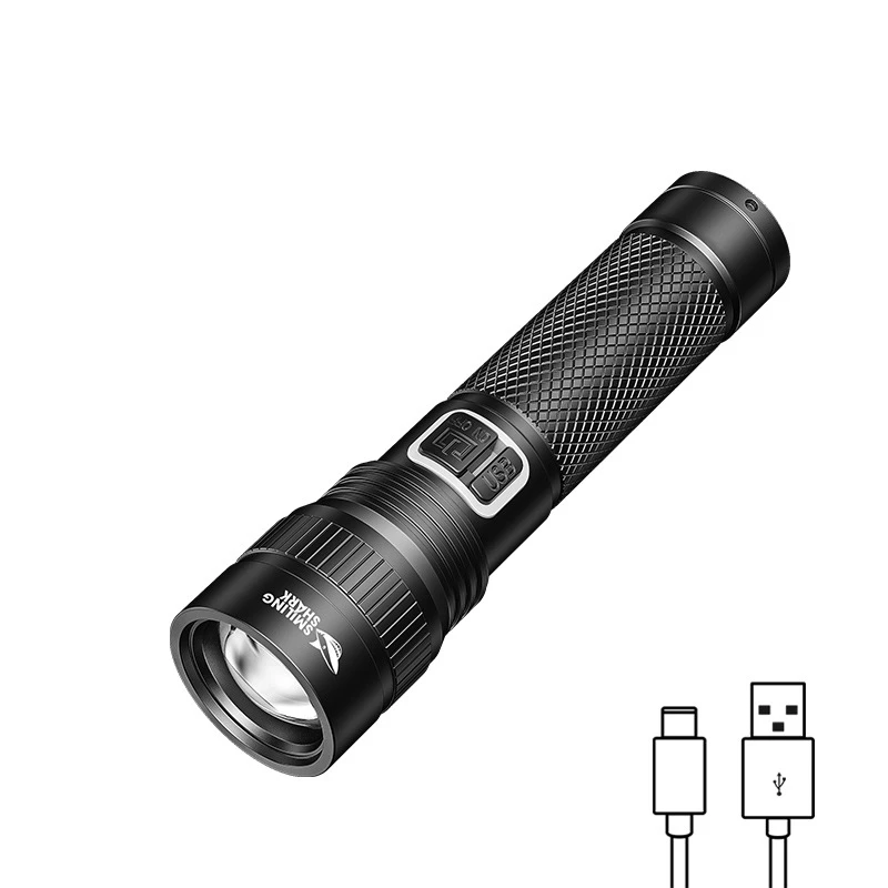 SMILING SHARK Outdoor Flashlight Portable Strong Light Variable Focus with Floodlight Side Light Home Outdoor Camping Flashlight