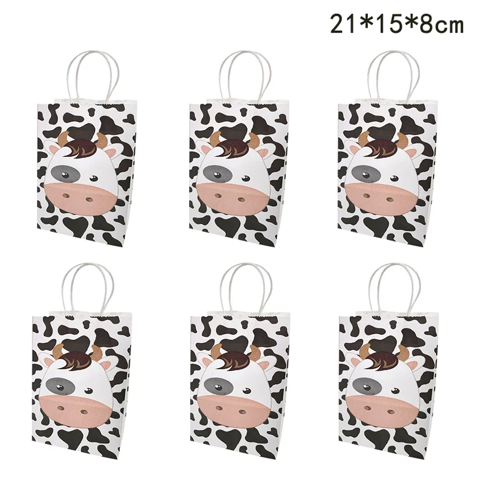 Cow Pattern Candy Boxes Carton Cow Cookie Bags for Kids Farm Animal Cow Themed Happy Birthday Party Decorations Gifts Supplies