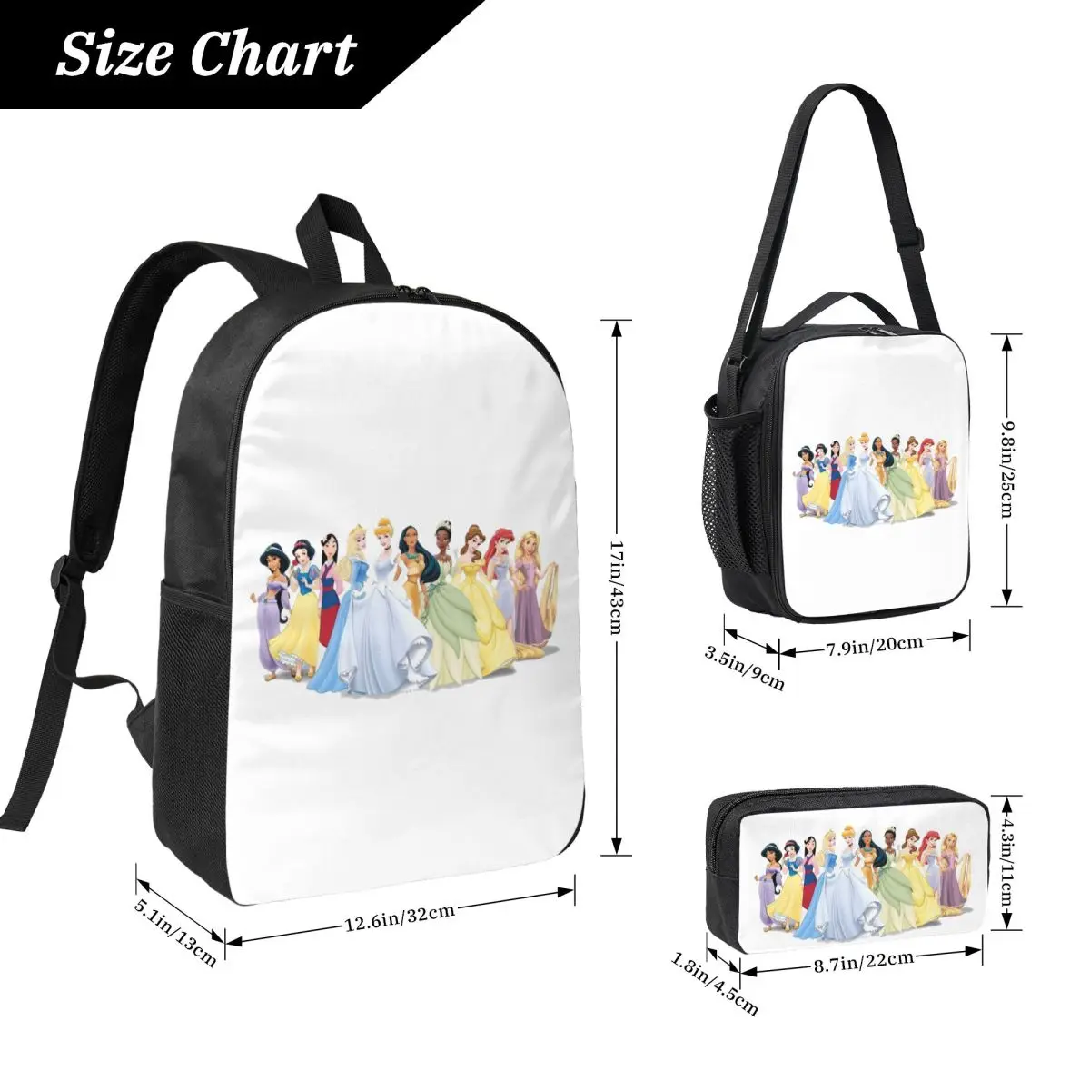 سندريلا على ظهره طالب بنين بنات BookBag حقيبة مدرسية حقائب كتف الكمبيوتر 3ps معزول حقيبة الغداء مقلمة