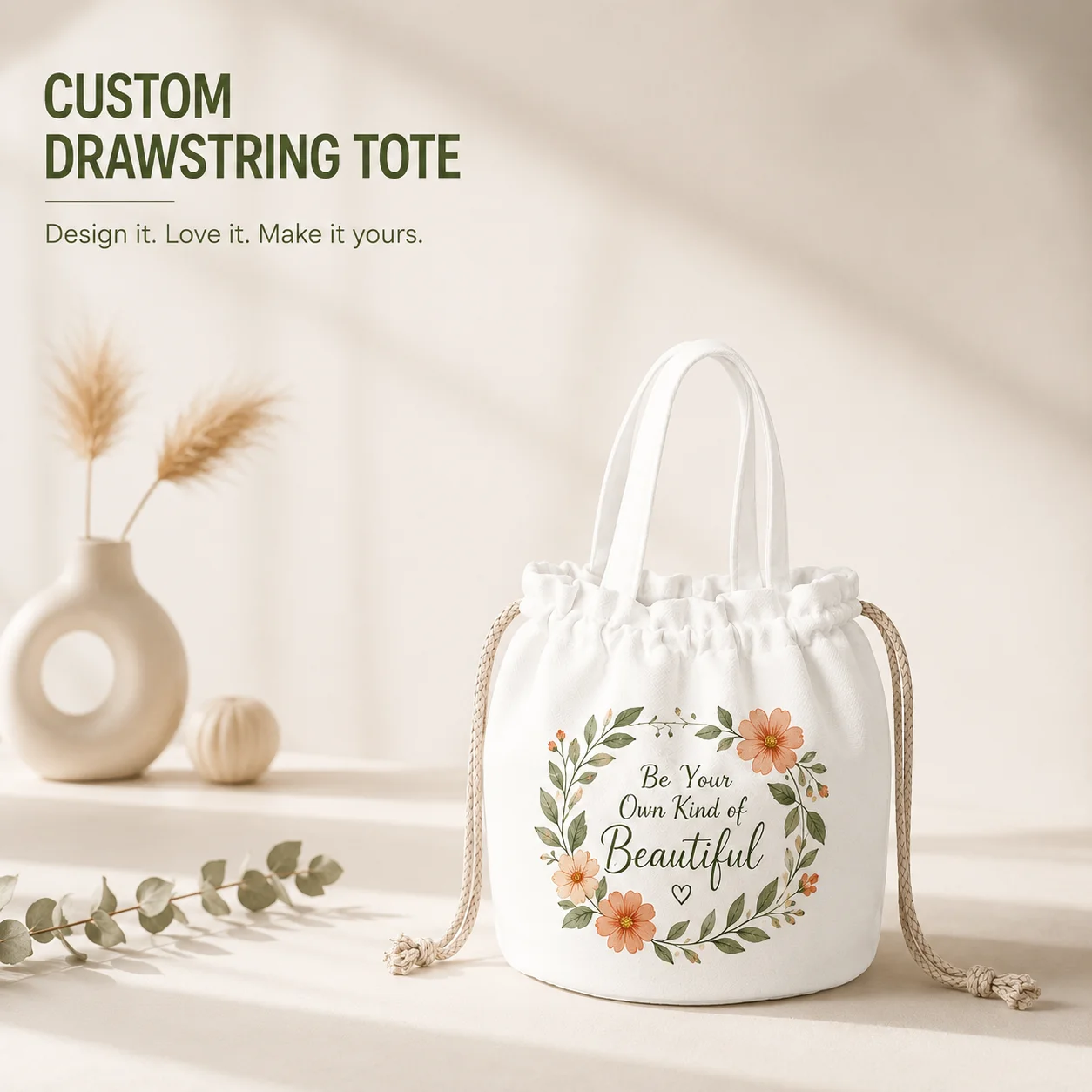 Custom Canvas Drawstring Tote Bag Personalized Photo Purse Aesthetic Bucket Bag for Women Best Friend Birthday Gift