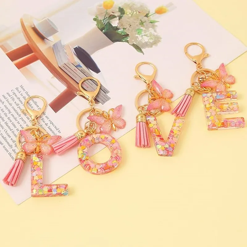 Letter Keychain Pink Key Ring Love Backpack Pendant Gift