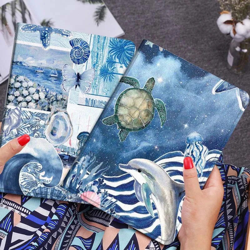 

Cartoon Ocean Turtle Dolphin Gift Tablet Case For Lenovo Xiaoxin Legion Pad Tab Pro GT Y700 Gen4 2 11 P11 M10 K10 3rd Plus Gen