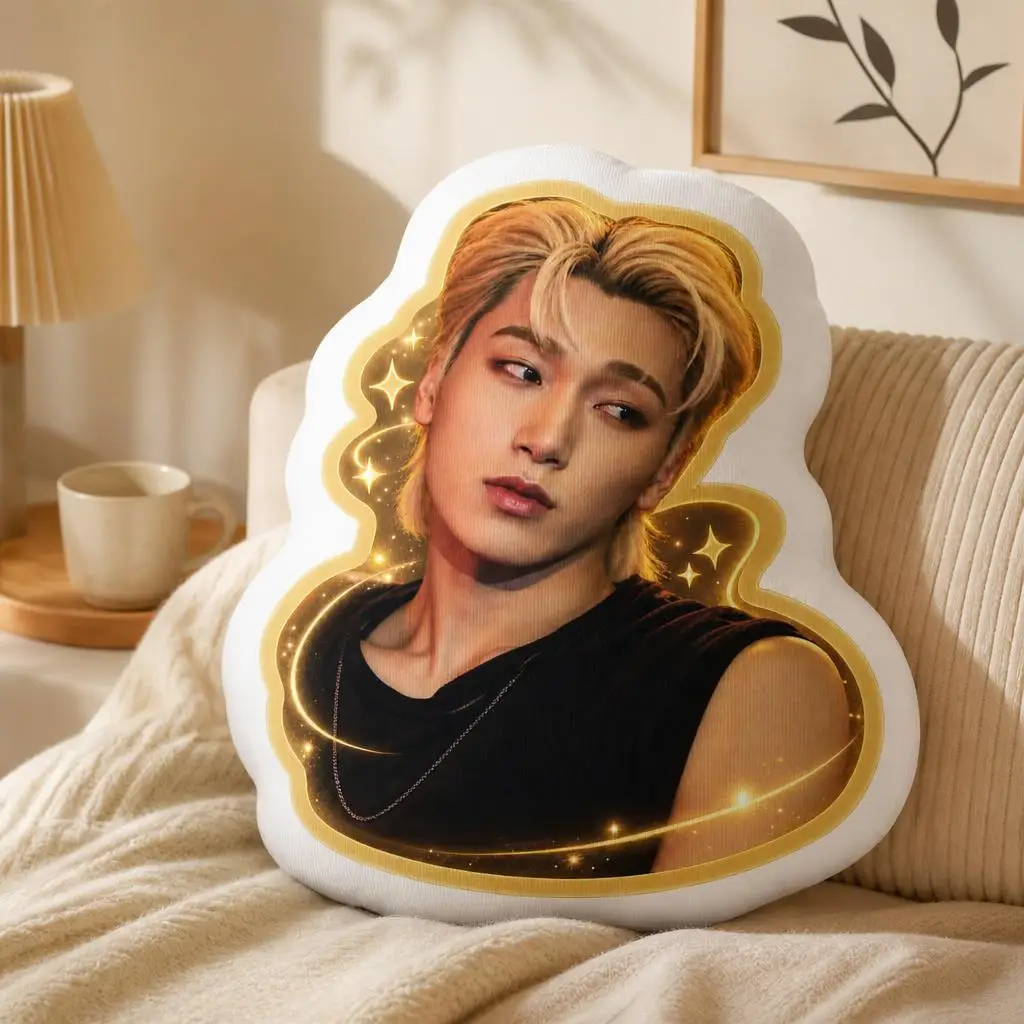 Ateez San Shaped Pillow K Pop Idol Cushion Blonde Portrait Stuffed Throw Pillow for Sofa Bedroom Home Decor Gift for Fans