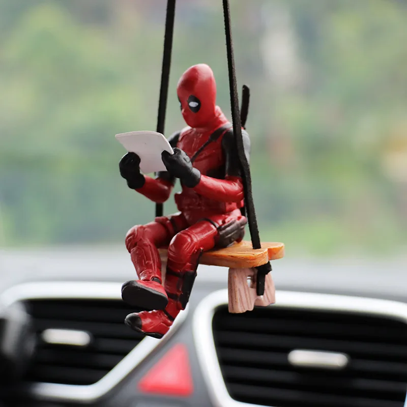 Cartoon Deadpool Car Rearview Mirror Pendant Read A Book SUCK IT Action Figure Car Pendant Interior Decor Accessories Model Toys