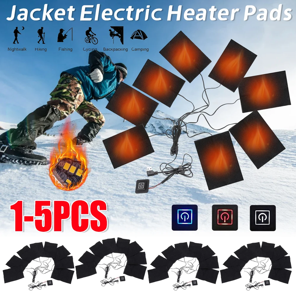 แผ่นทำความร้อนสำหรับเสื้อแจ็คเก็ต 1-5 ชิ้น 3 ระดับความร้อน แผ่นทำความร้อนไฟฟ้าสำหรับเสื้อผ้า สำหรับฤดูหนาว กิจกรรมกลางแจ้ง เล่นสกี ตั้งแคมป์ เดินป่า