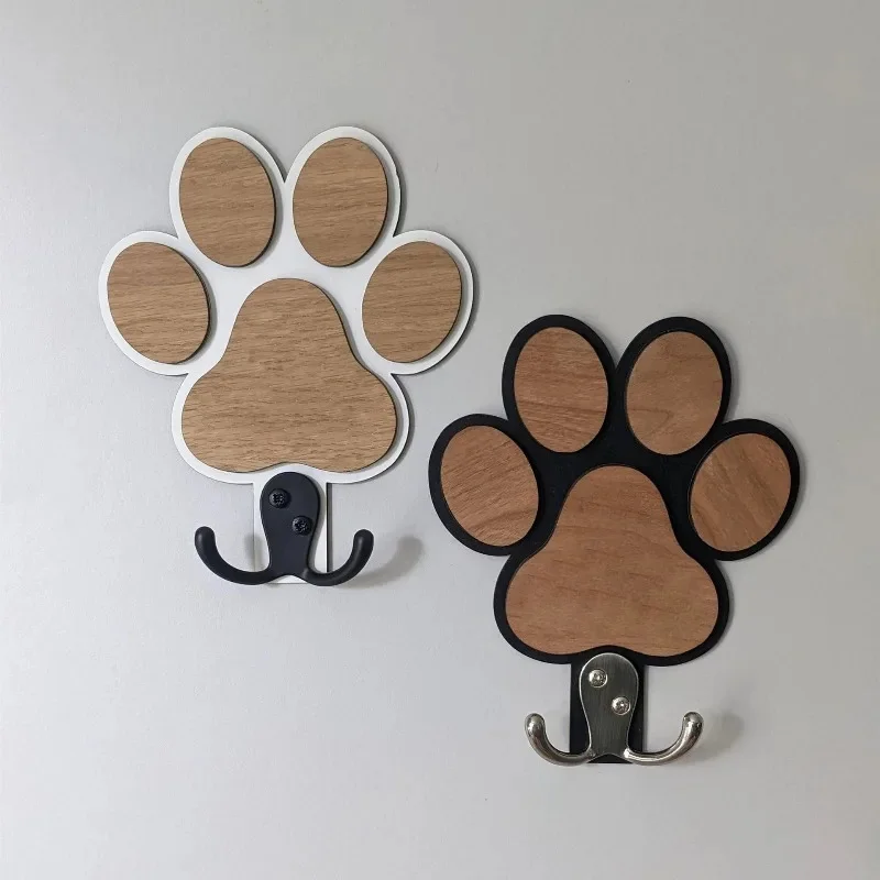 Dog Leash Hanger Wall Hook Wooden Paw Print Holder Coats Collars Claw Design Gift For Dog Lovers Home Decor Pet Accessories - view 4