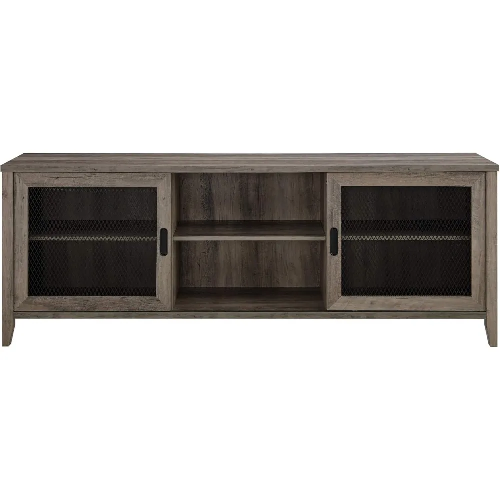 Industrial Farmhouse Sliding Metal Barn Door Wood TV Stand Storage Cabinet for TV's up to 80, 70 Inch, Grey view 5