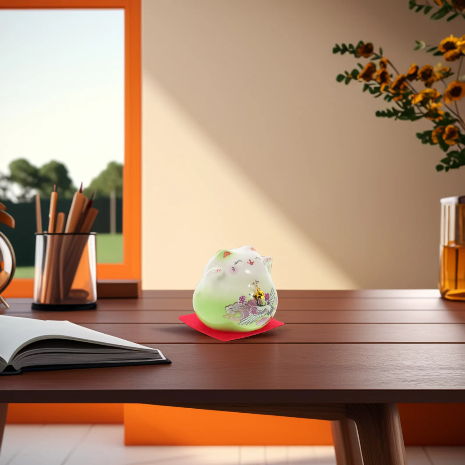 

Small Ceramic Fortune Cat Figure for Desktop Cash Register Living Room Decor Lucky Prosperity Statue Maneki Neko Japanese Lucky