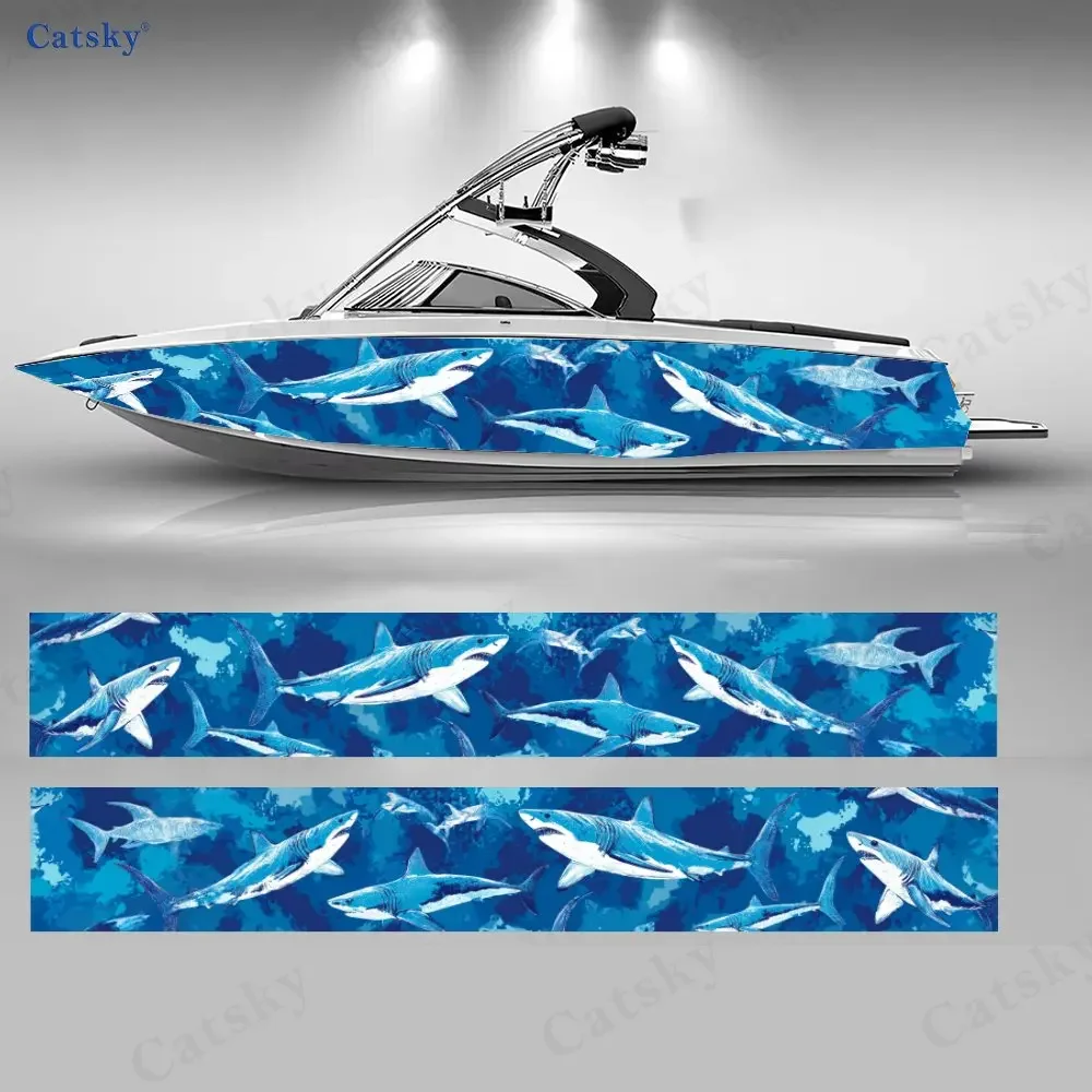 Fantasy Colorful Sharks Blue Ocean Charming Boat Sticker Vinyl Ship Pontoon Deck Boat Fishing Decorative Pontoon Boats Decal