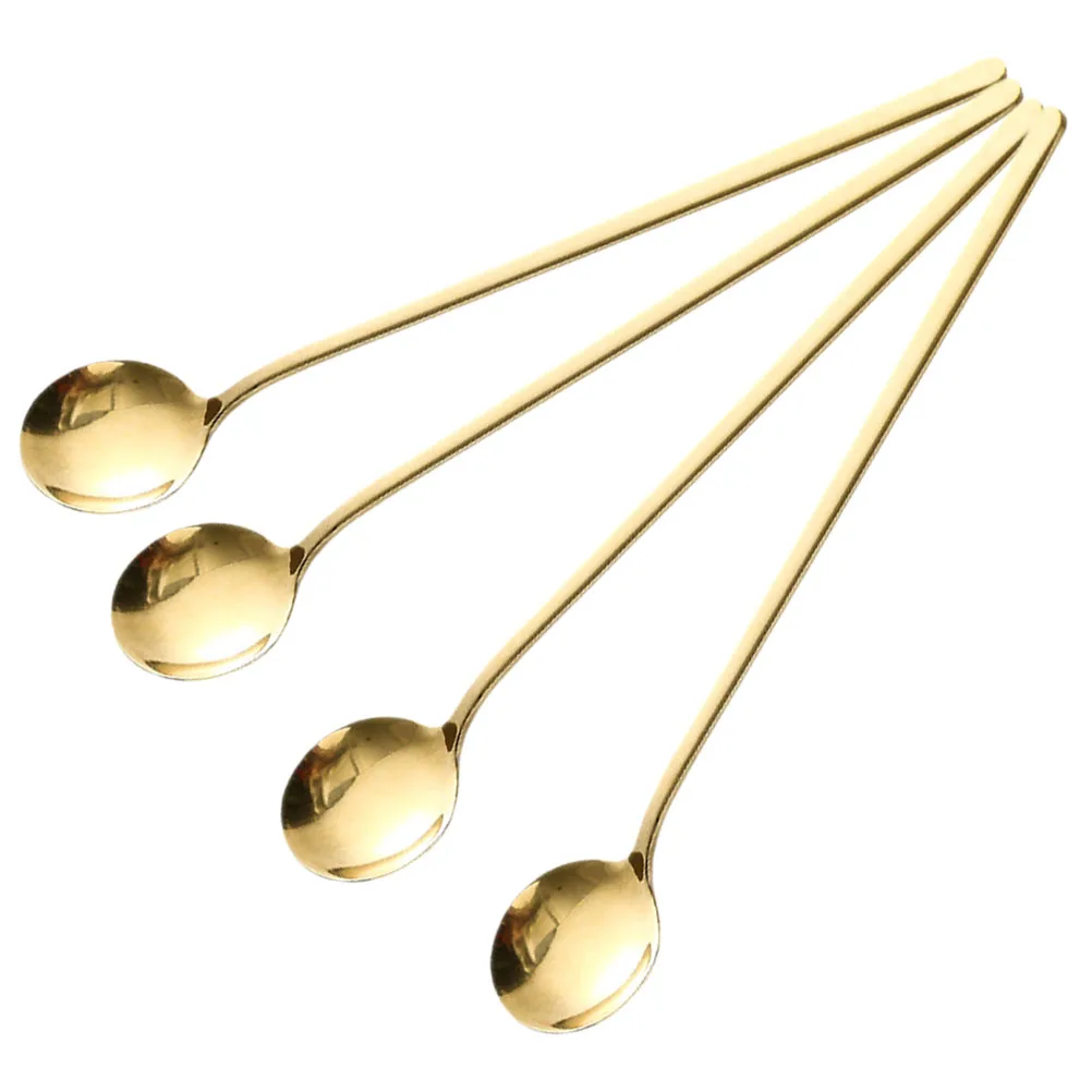 

4pcs Handle Dessert Coffee Honey Small Pudding Spoon Portable Tasting Spoon Household Stainless Steel Scoop