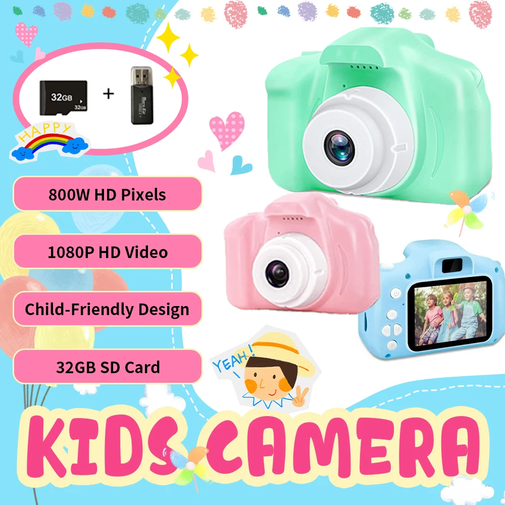 Children Toys Camera Digital Vintage Camera Kids Projection Video Camera Outdoor Photography 32GB Gift For Kids