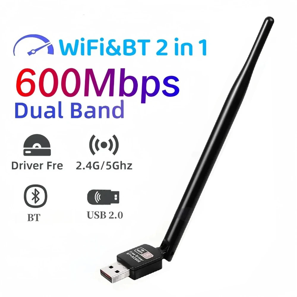 

600Mbps USB WiFi Adapter Bluetooth 4.2 Wi-Fi Network Card Antenna 2.4G 5GHz Dual Band Wireless Network Card USB Dongle Receiver