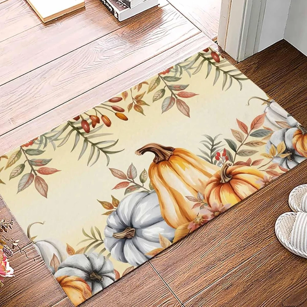 Thanksgiving Autumn Pumpkins Entrance Welcome Door Mat Bedroom Bedside Foot Mat Living Room Balcony Hallway Non-slip Floor Mat