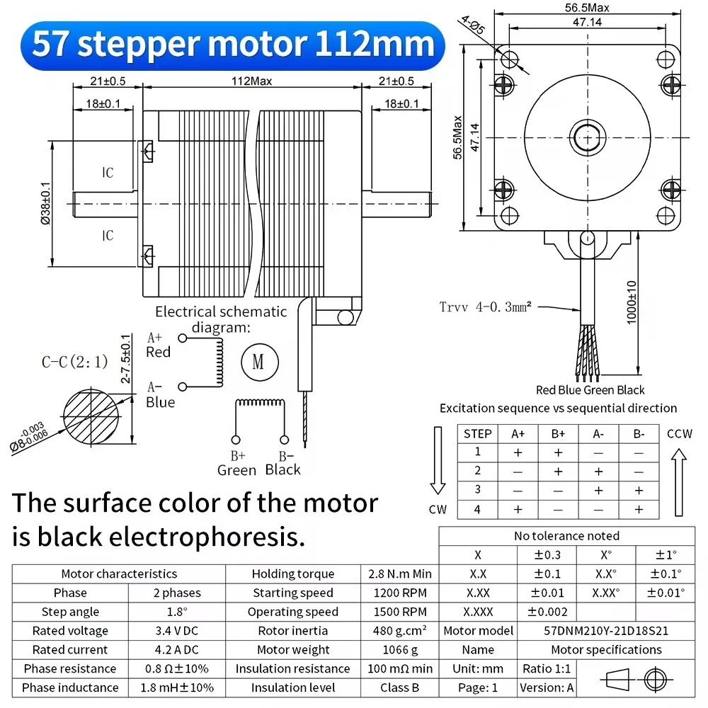 Nema23 112mm Single/Dual Shaft 8mm 57 Stepper Motor 57HS112 4.2A 2.8Nm 57BYGH 4 Lead for 3D Printer CNC Router Laser Engraver