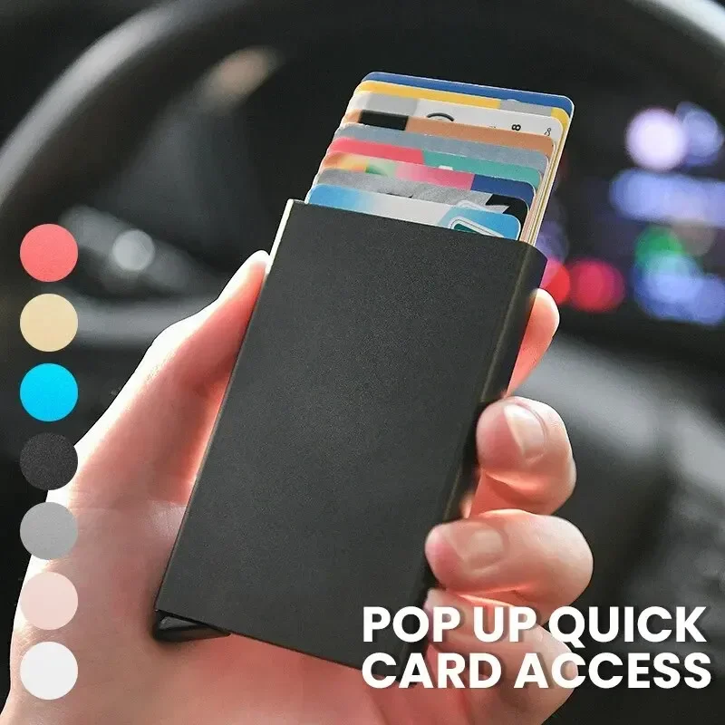 Men ID Credit Bank Card Holder Wallet Personalized Custom Logo Name Anti Rfid Smart Anti Rfid Blocking Magic Pop Up Card Holder