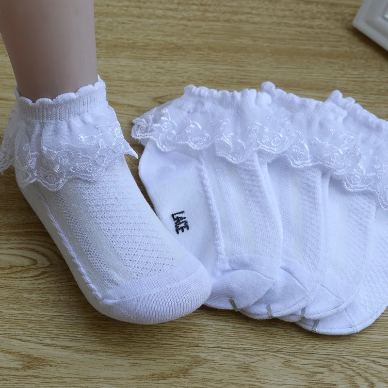 Children's Lace Socks Girls Cotton Socks Spring Autumn Thin Summer Cace Princess Short Socks Baby White Dance