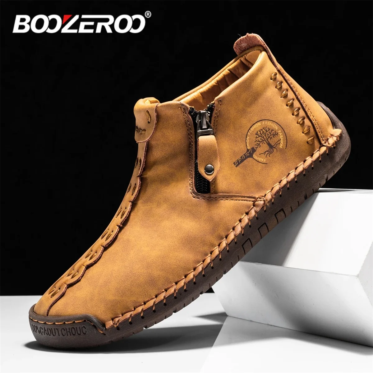 BOOZEROO Winter Plush Casual Men's Boots Comfortable and Non Slip Flats Business Oxford Shoes