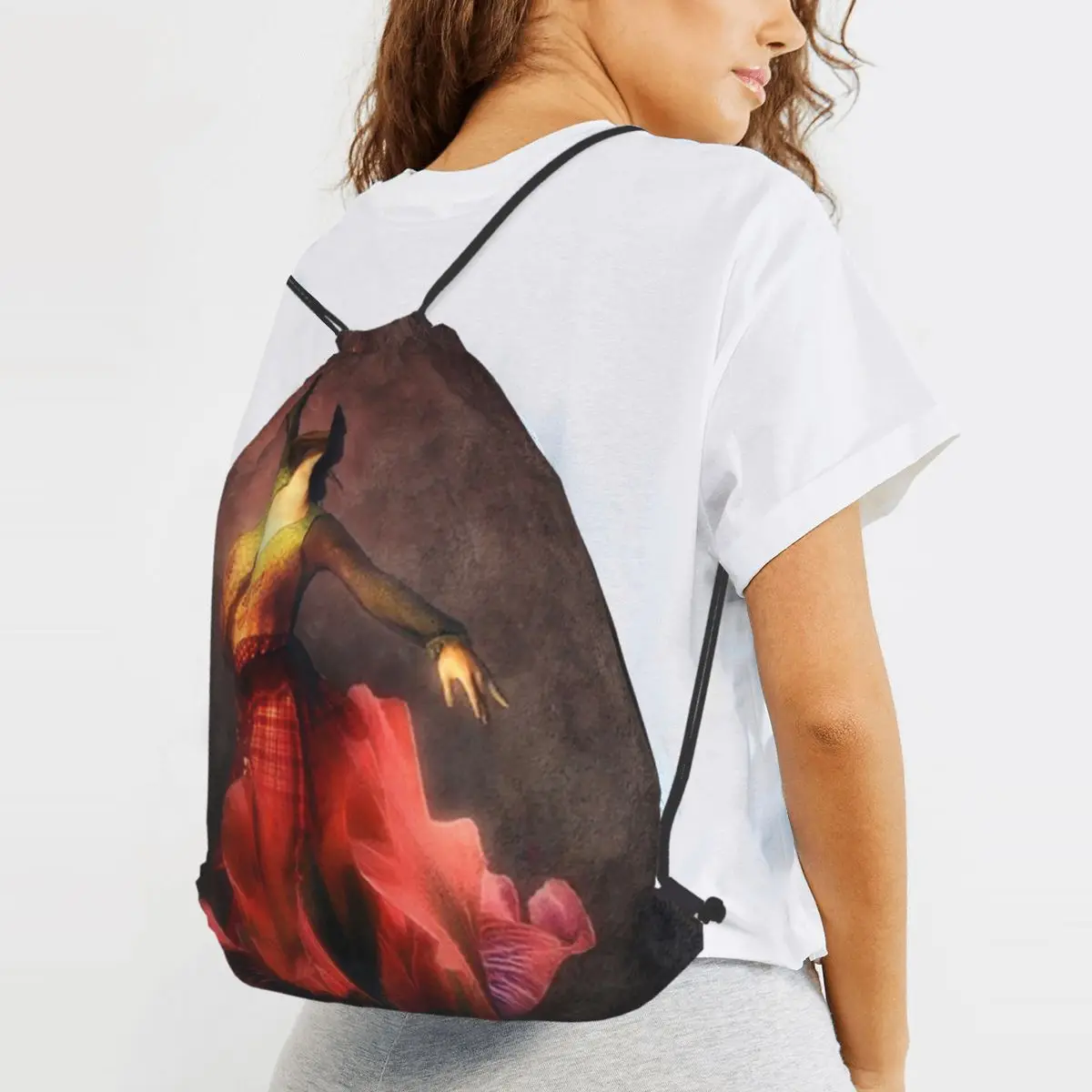 Spanish Woman Dancing Backpacks Multi-function Drawstring Bags Shoes Bag Book Bags for Travel Students