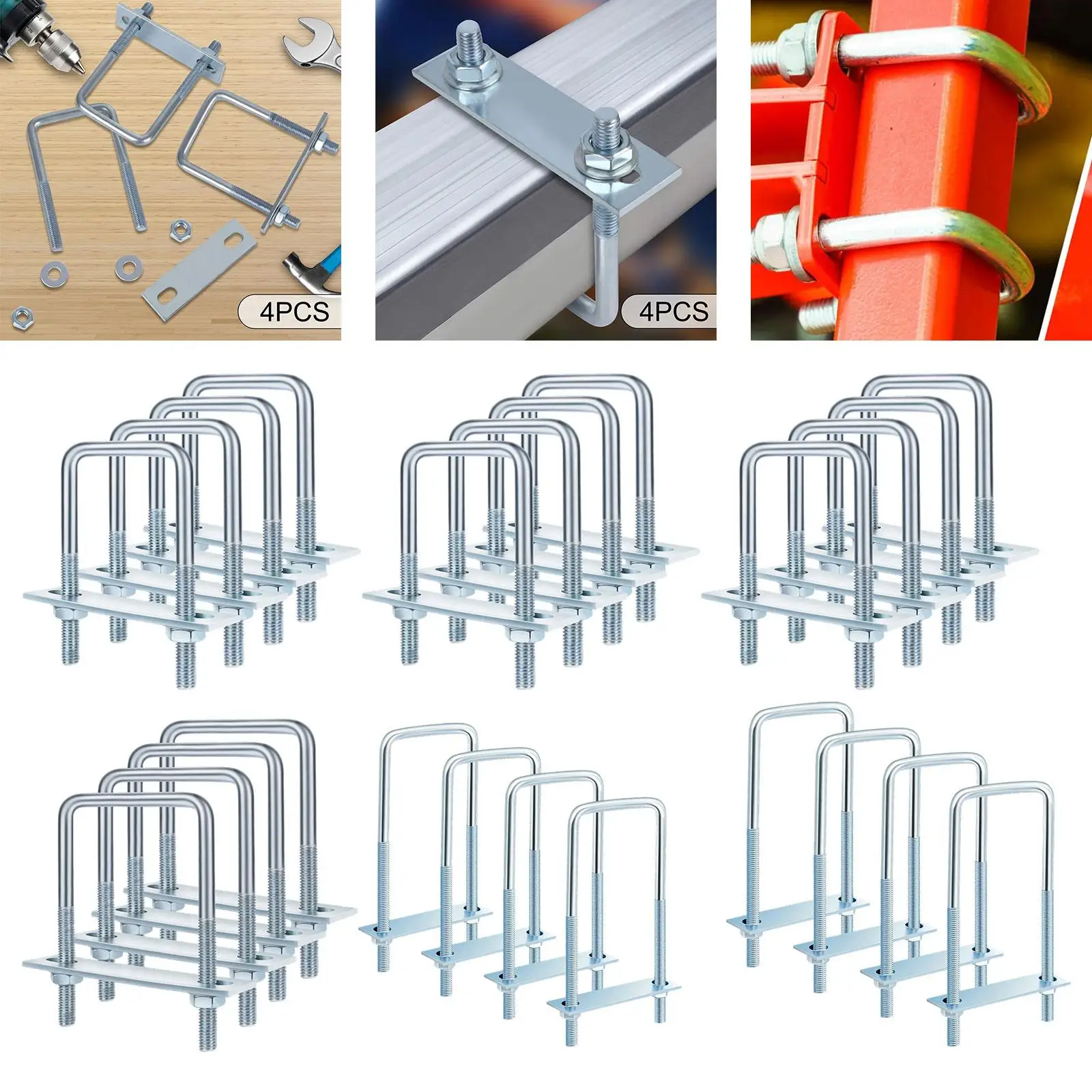 Pernos en U resistentes para tubo de remolque de barco, objetos metálicos, madera Rectangular, 4 Uds.
