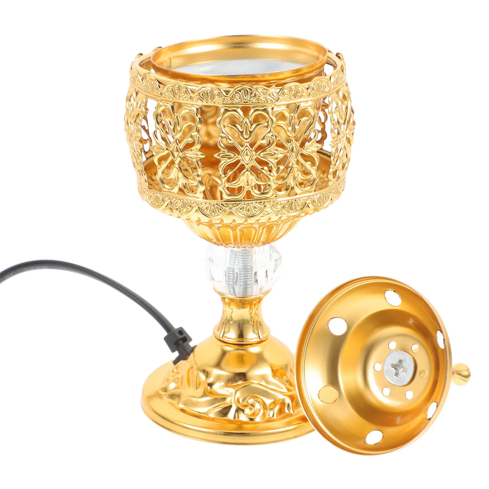 

Electric Arabian Incense Burner Desktop Lidded Plug-in Censer Ornament Eu Plug Home Decor Aroma Burner Metal Incense