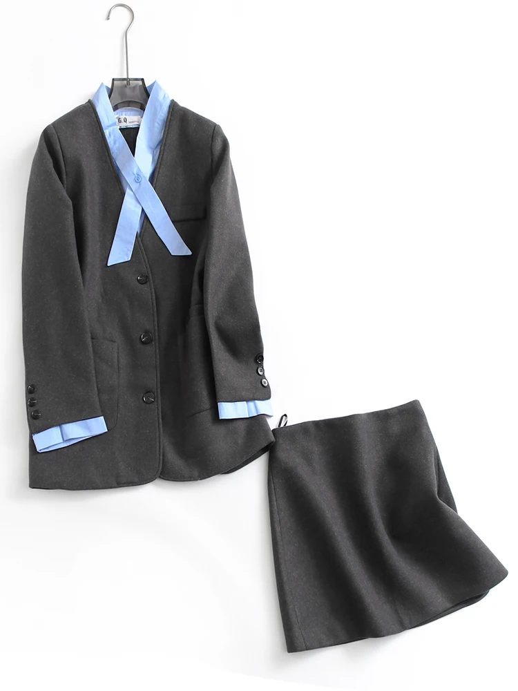 

Thickened Long Sleeve Women's Fashion Suit Set H684 Woolen Coat And Skirt Contrast Color Loose Fit Slimming Style