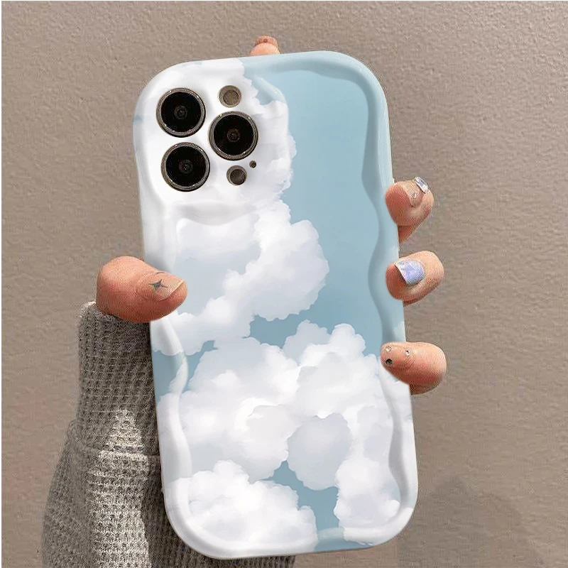 White Cloud Korean Phone Case For Samsung Galaxy S25 S23 Plus S26 S24 Ultra A56 A55 A15 A17 A27 A57 A36 A07 Silicone Soft Cover